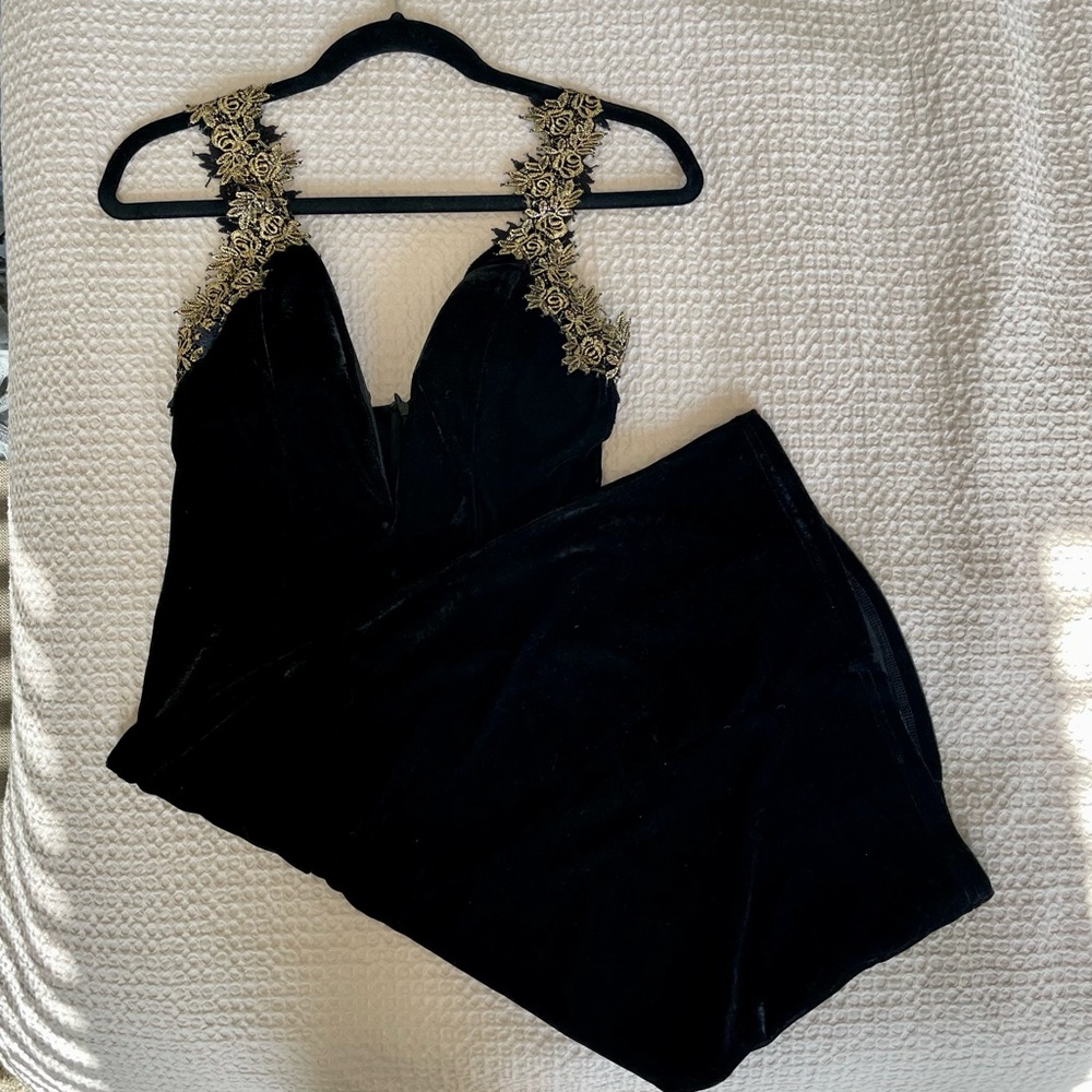 Rare London Plunge Black Velvet Dress